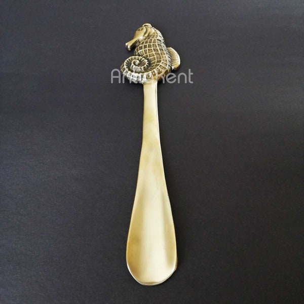 Seahorse Figured Shoehorn, Durable Unbreakable Cast Brass Shoehorn, Handmade Gift for Everyone