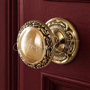 Solid Brass Door Knob, 70mm Ornate Round Handle with Decorative Rosette, Vintage Interior Entry Architectural Restoration Hardware