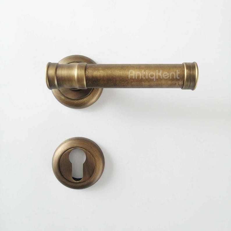 Door Handle, Heavy Real Brass Door Handle, Antique Brass Door Handle