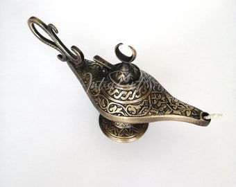 Handmade Cast Brass Aladdin Lamp, Genie Lamp Incense Holder