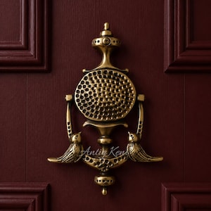 Bird Door Knocker, Sand Cast Solid Brass Songbird Hardware, Victorian Cottagecore Ornament, Textured Architectural Front Entry Accent