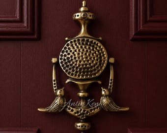 Door Knocker with Birds, Songbird Knocker, Sand Cast Solid Brass, Victorian Cottagecore Garden Decor, Textured Front Entryway Hardware