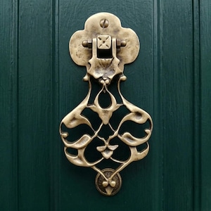 Sand Cast Brass Door Knocker, Ornate Vintage Design