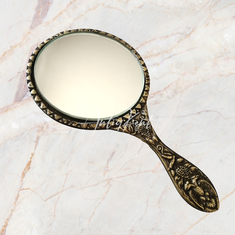 Vintage Style Hand Mirror, Antique Ornate Hand Mirror, Antique Brass
