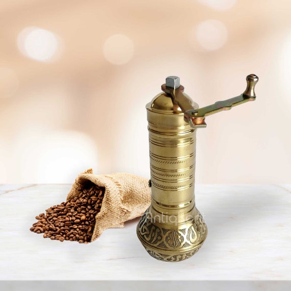 Macinapepe E Spezie In Ottone Fatto A Mano - Macinacaffè Manuale, Design Tradizionale Turco, Bellissimo! - Foto 4