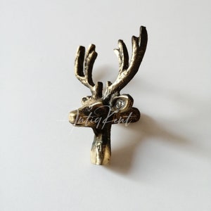 Deer Drawer Knob, Cast Brass Deer Furniture Knob, Dresser Knob, Christmas Accessory, Kitchen Drawer and Cabinet Handle