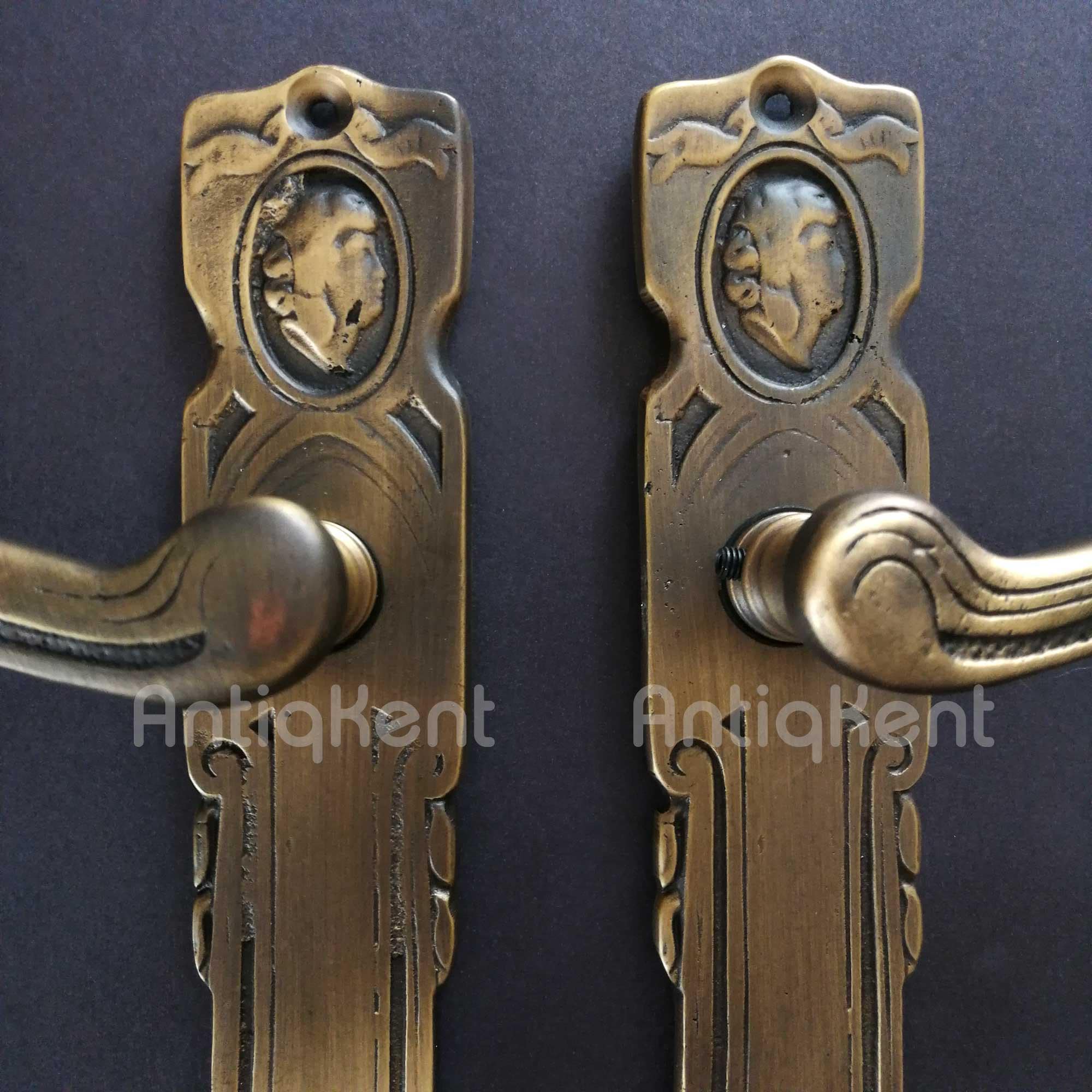 Handmade Cast Brass French Door Handle, Antique Style Lever (pair 