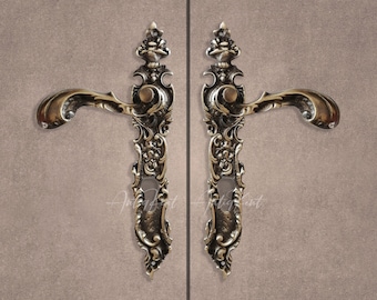 Vintage Style Door Handle, Antique Cast Brass, Rustic Decor