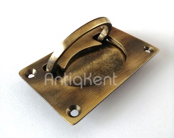 Antique Flush Pull Handle, Solid Brass Recessed Drawer Pull, Handmade