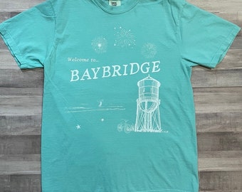 Welcome to Baybridge, shirt, tee, aquamarine, mermaid, mermaids, movie, beach, ocean, 90s kid, 2000s kid, millenial, gen z, adult, t-shirt