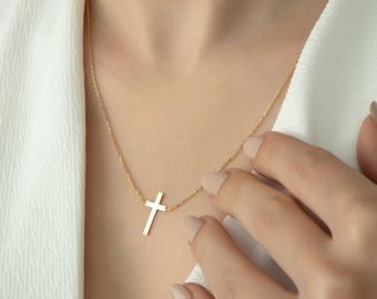 Cross Necklace, Dainty Cross Necklace, Gold Cross Necklace, Birthday Gift For Her,Christian Necklace, Sideway Cross Necklace,Christmas Gift