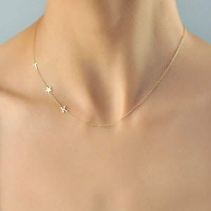 Collar con nombre personalizado de Sideway, collar con inicial chapado en oro de 14 quilates personalizado, collar con piedra de nacimiento, regalo de San Valentín, regalo del Día de la Madre
