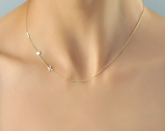 Collar con nombre lateral personalizado, collar inicial personalizado chapado en oro de 14 quilates, collar de piedra de nacimiento, regalo del día de San Valentín, regalo del día de la madre