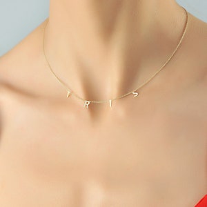 Regalo de cumpleaños para ella, collar de letra inicial chapado en oro personalizado de 14K, collar con nombre personalizado, collar de piedra de nacimiento, regalo de aniversario, amistad