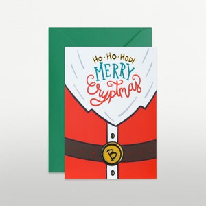 Carte de Noël | Carte de vœux Bitcoin | Carte du Père Noël | Vacances | BitcoinConception | Cadeau crypto | Chaîne de blocs | Cadeau de Noël | BTC