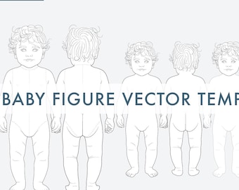 Baby Figure Vector Template, Front and Back Views