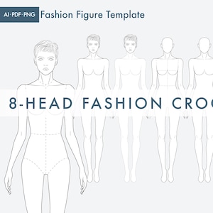 8-Head Fashion Figure Vector Template – Standing Pose – Front View