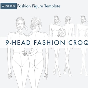 9-Head Fashion Figure Vector Template – Front & Back Views
