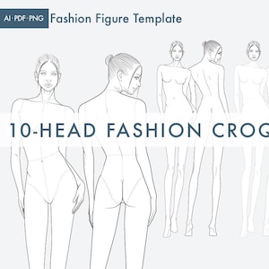 10-Head Fashion Figure Vector Template – Front & Back Views