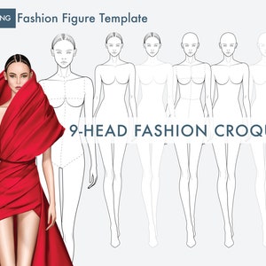 Female Fashion Croquis Template, Runway Pose, 9-Head Fashion Figure