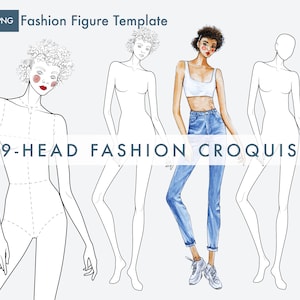 Female Figure Templates for Fashion Illustrations, 9-Head Fashion Croquis, Curly Hair