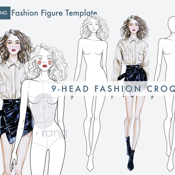 Female Fashion Figure Template, Catwalk Model, 9 Head Fashion Croquis