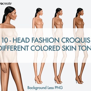 Female Fashion Croquis Templates, 10-Head Fashion Figure, 3 Different Dark Skin Tones Color
