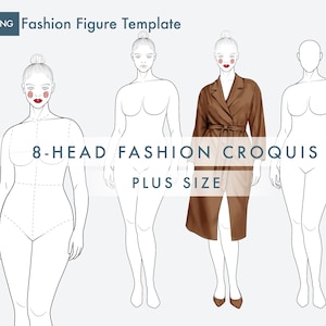 Plus Size Female Fashion Figure Templates, 8-Head Fashion Croquis