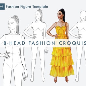 Female Fashion Figure Templates, Croquis Templates for Fashion Illustrations, 8-Head Fashion Croquis