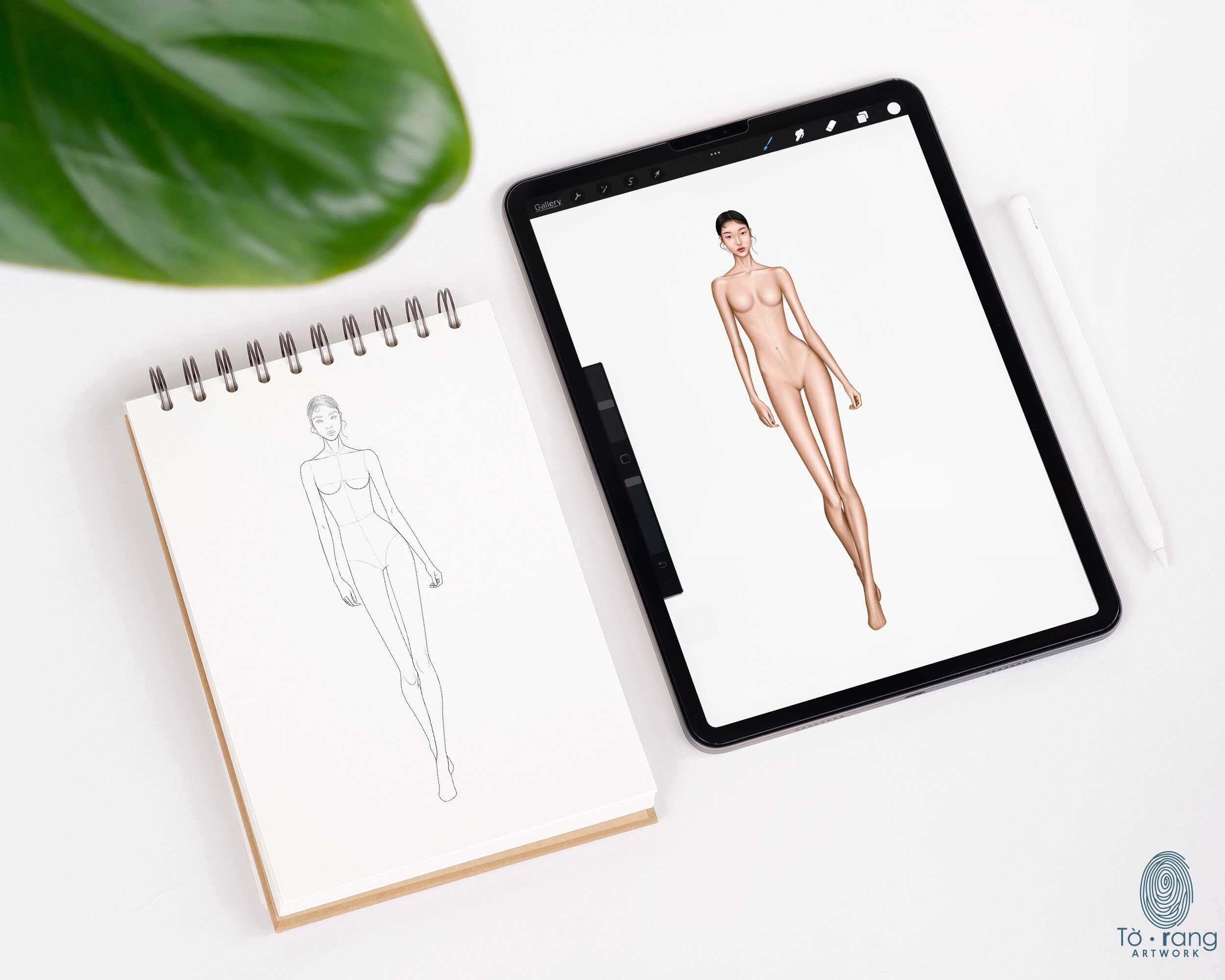 女性ファッションクロッキーテンプレート、9頭身ファッションフィギュア、アジア人モデル、3種類の異なる肌の色 - Etsy 日本