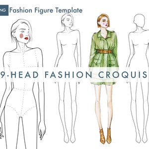 Female Fashion Figure Template, 9-Heads Fashion Croquis, Relaxed Pose