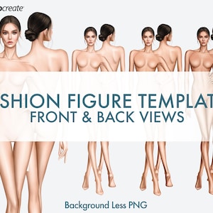Female Fashion Figure Templates, 9-Head Proportions, Front & Back Views, 3 Skin Tones