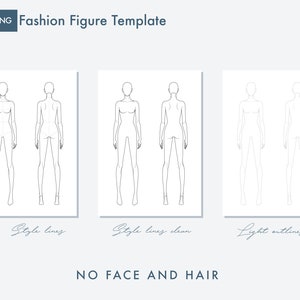 Female Fashion Croquis Templates, Front and Back, 9-Head Fashion Figure, Fashion Figure for Fashion Illustration image 4