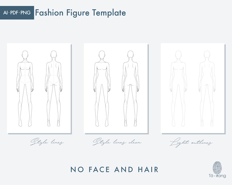 Female Fashion Croquis Templates, Front and Back, 9-Head Fashion Figure, Fashion Figure for Fashion Illustration image 4