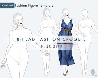 Plus Size Female Catwalk Model, 8-Head Fashion Croquis