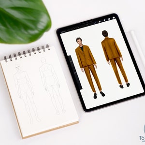 Male Fashion Croquis Templates, Front and Back, 3 Different Colored Skin Tones, 9-Head Fashion Figure, Fashion Illustration image 5