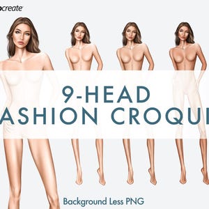 Female Fashion Figure Templates, 9-Head, 3 Different Colored Skin Tones, Hands in Pockets Pose