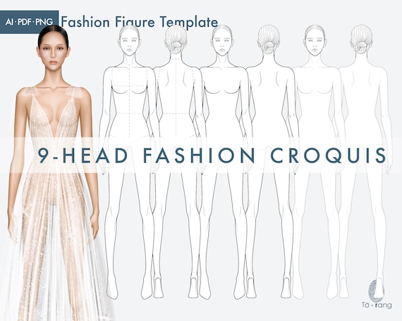 Female Fashion Croquis Templates Front and Back 9 head Fashion