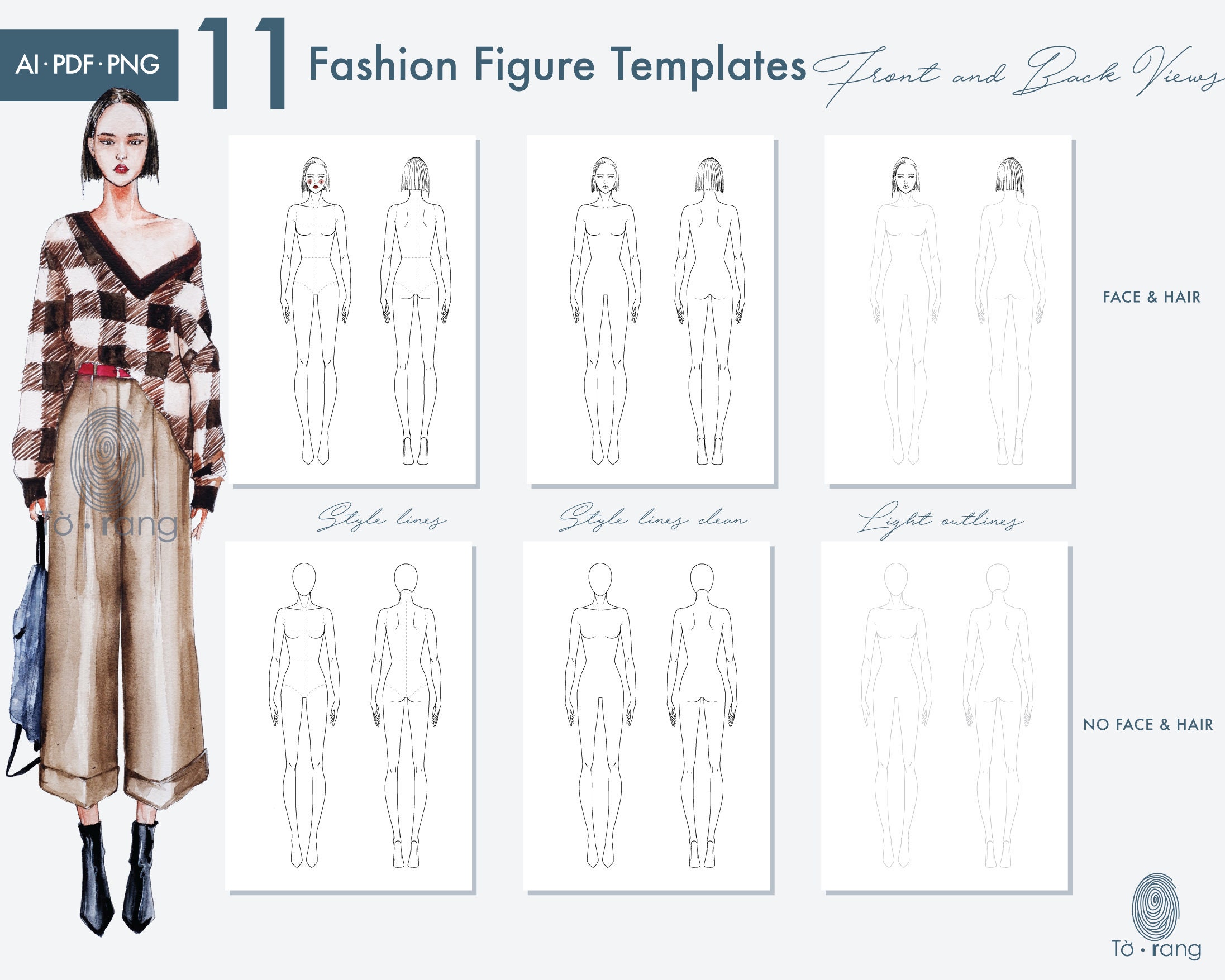 11 Female Fashion Figure Templates Croquis Templates for Etsy