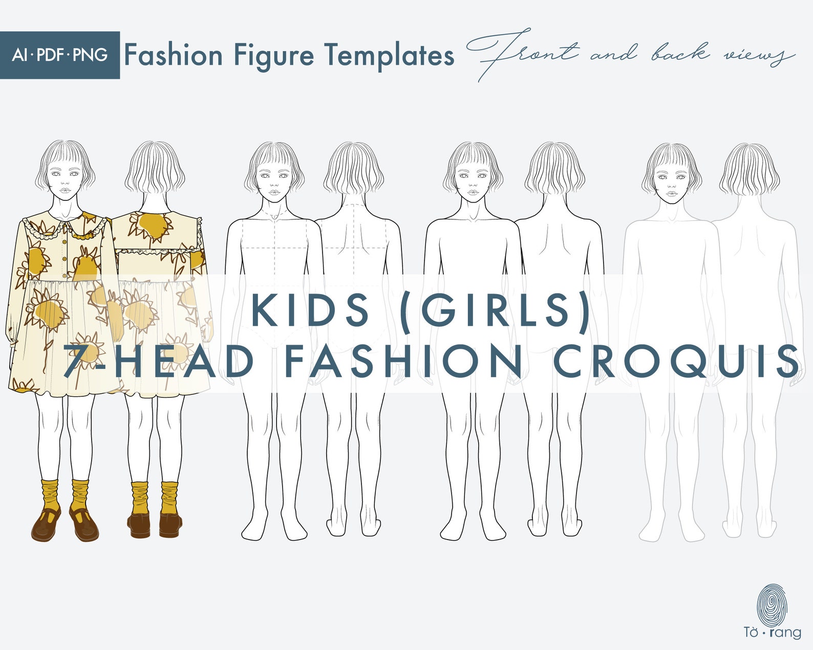 Kids girls Fashion Figure Templates, Children's Croquis, 7-head Fashion ...