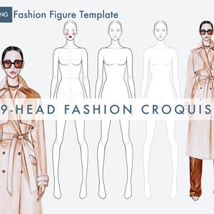 Female Fashion Figure Template, 9-Head Fashion Croquis, Standing Pose
