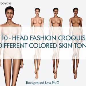 Female Fashion Croquis Templates, Runway Pose, 10-Head Fashion Figure, 3 Different Colored Skin Tones