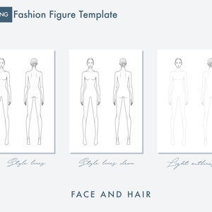 Female Fashion Croquis Templates, Front and Back, 9-Head Fashion Figure, Fashion Figure for Fashion Illustration image 5