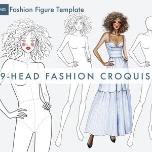 Fashion Croquis Template: 9-Head Female Figure (PDF, AI, PNG)