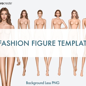 5 Female Fashion Croquis Templates - 10-Head Fashion Figure - Light, Medium, Tan Skin Tones Color