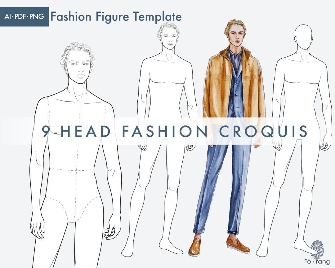 Male Croquis for Fashion Illustration, 9-head Fashion Figure Template ...