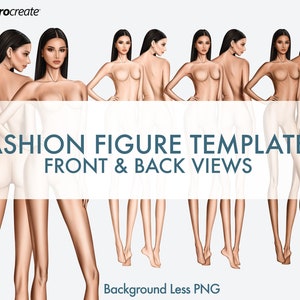 Female Fashion Croquis Templates, 10-Head, Front and Back, 3 Different Colored Skin Tones