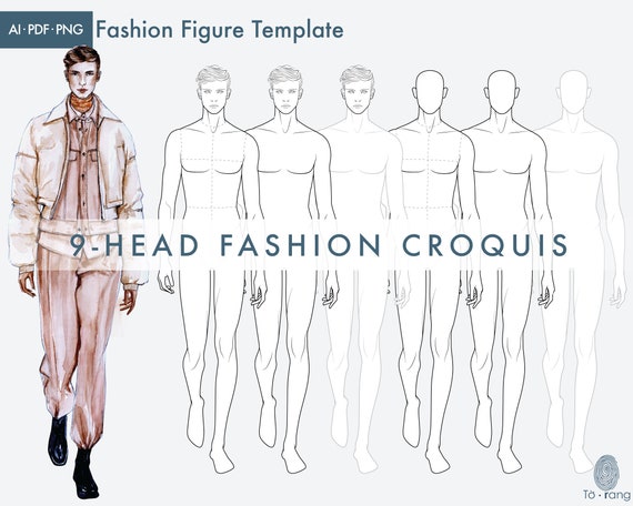 Male Croquis For Fashion Illustration – 9 Heads Fashion Figure Template –  Catwalk Pose - Crella