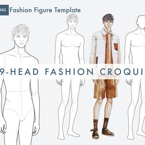 Male Fashion Figure Templates, 9-Head Fashion Croquis, Relaxing Pose