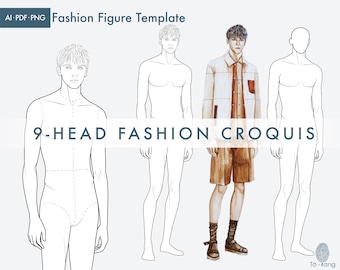 Male Fashion Figure Templates, 9-Head Fashion Croquis, Relaxing Pose